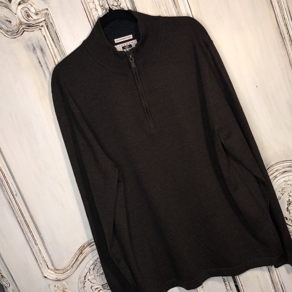 Men’s Joseph Abboud Extra Fine Brown Merino Wool 1/4 Front Zip Sweater Size XXL - Picture 2 of 11